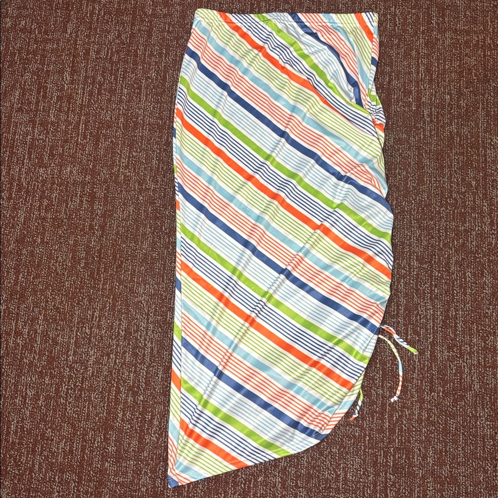 Stripe Multicolor Swim Cover-Up popsicle stripe rouched resortwear skirt stretch